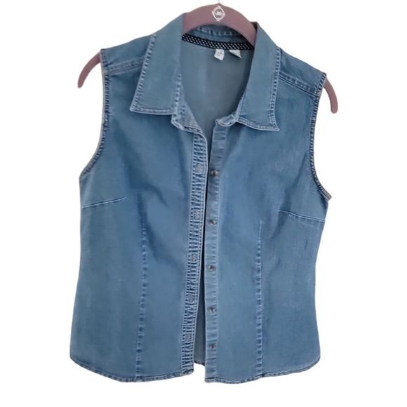 St John's Bay Indigo Vest Sleeveless Top Petite Medium - Picture 1 of 6